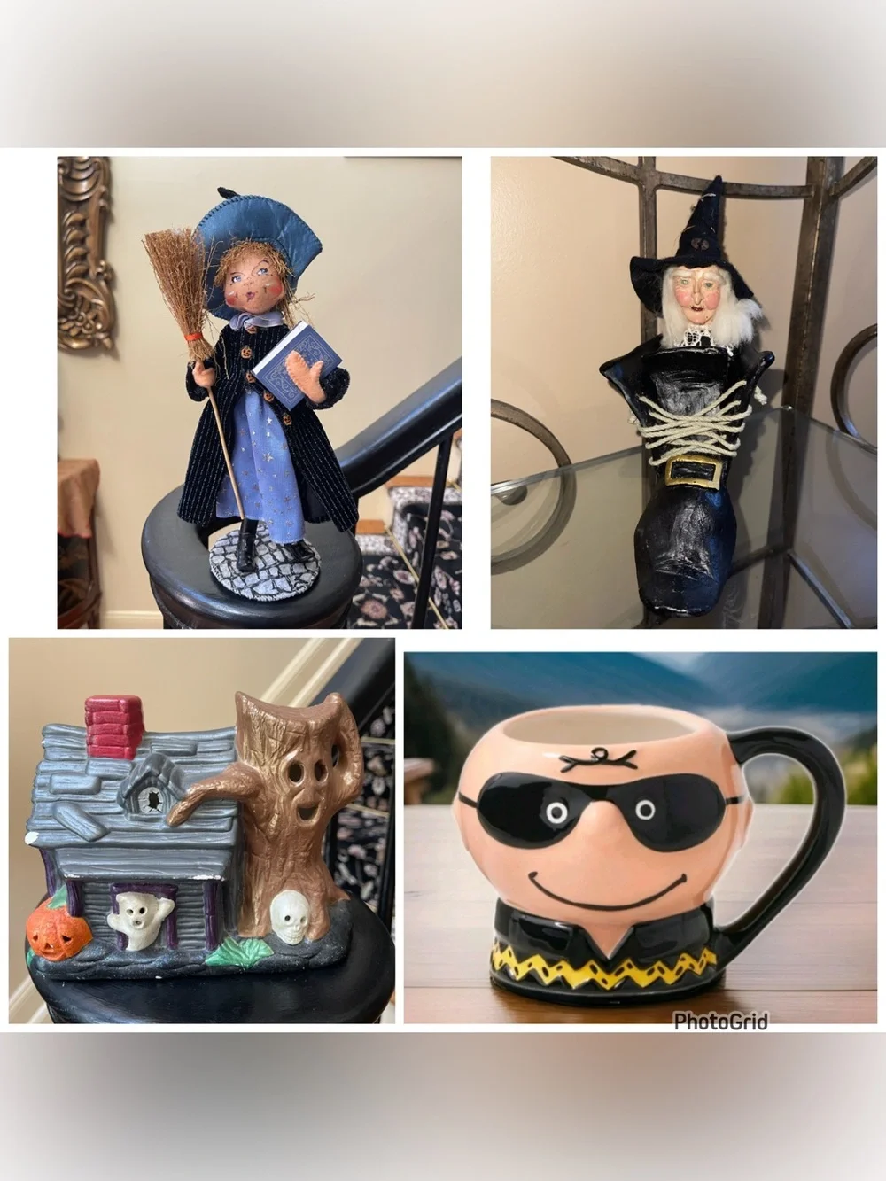 Halloween Village Scene Witch Trio Animated Roating sound Illumination See video